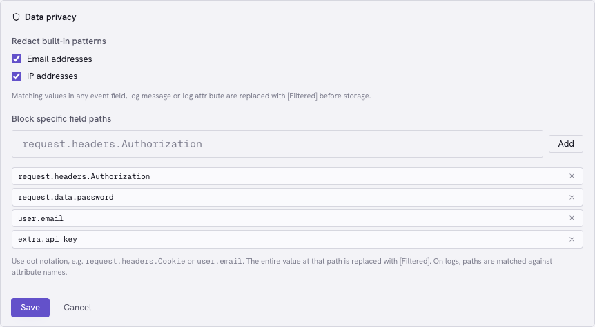 Project data privacy settings