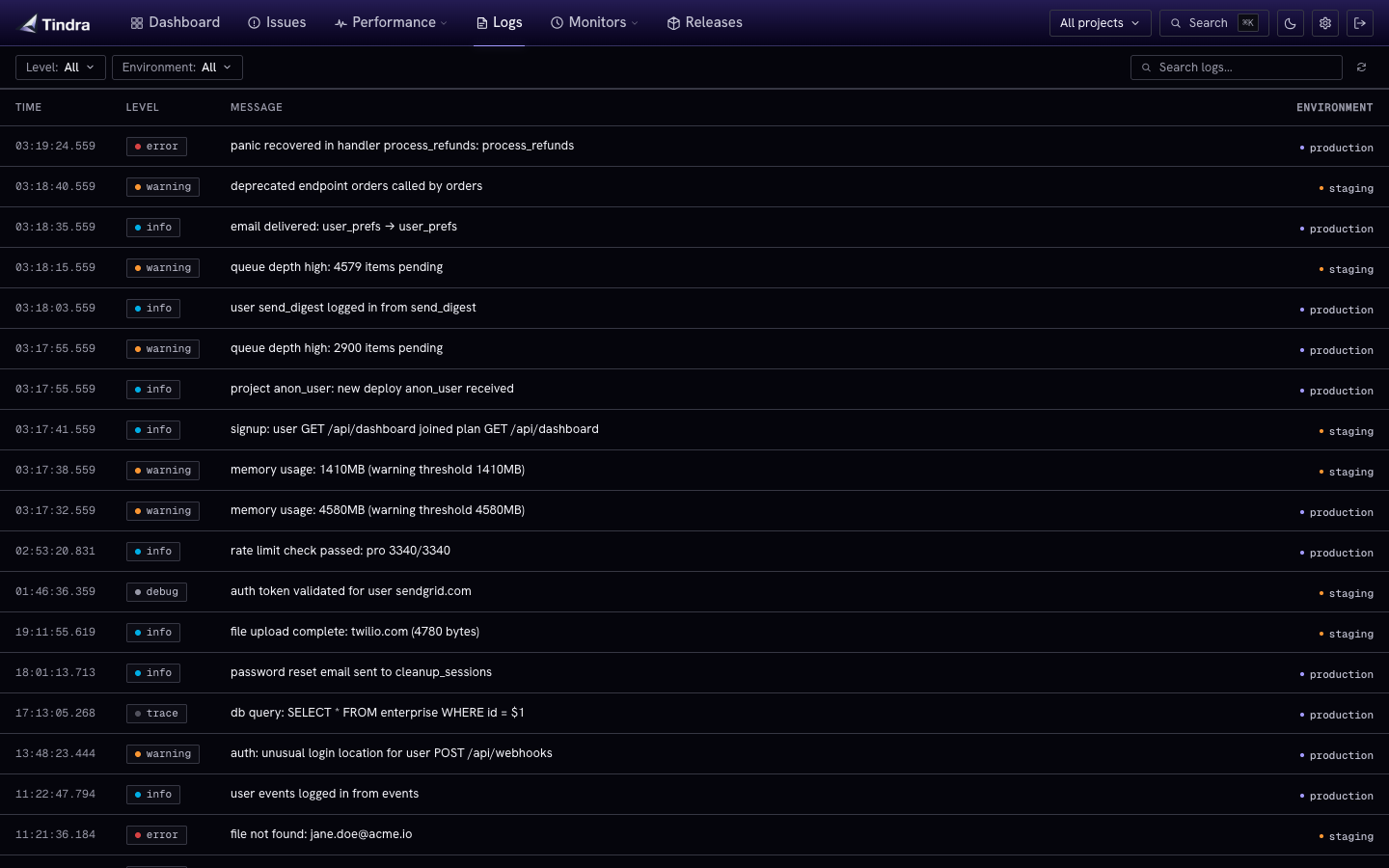 Tindra log viewer