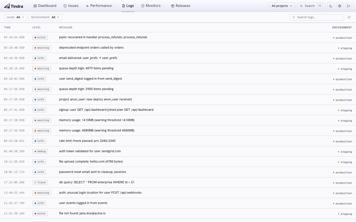 Tindra log viewer